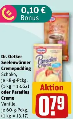 REWE DE Dr. Oetker Seelenwärmer Cremepudding, oder Paradies Creme Vanille, tilbud