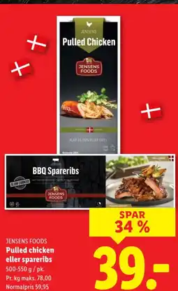 Lidl JENSENS FOODS Pulled chicken eller spareribs tilbud