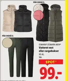 Lidl Vatteret vest eller cargobukser, DKK 99 tilbud