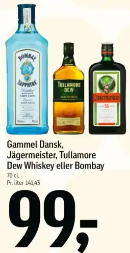 Føtex Gammel Dansk, Jägermeister, Tullamore Dew Whiskey eller Bombay tilbud