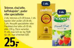 Føtex Tebreve, chai latte, kaffekapsler*, puder eller specialiteter tilbud