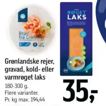 Føtex Grønlandske rejer, gravad, kold- eller varmrøget laks tilbud