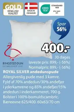 JYSK ROYAL SILVER andedunspude, DKK 400 tilbud