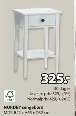 JYSK NORDBY sengebord, DKK 325 tilbud
