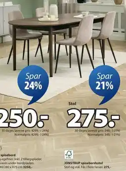 JYSK JONSTRUP spisebordsstol, DKK 275 tilbud