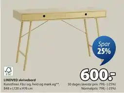 JYSK LINDVED skrivebord, DKK 600 tilbud