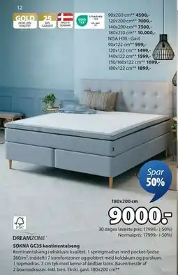 JYSK SOKNA GC35 kontinentalseng, DKK 9000 tilbud