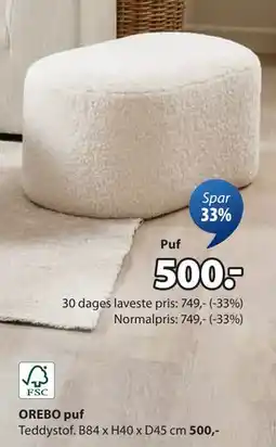 JYSK OREBO puf, DKK 500 tilbud