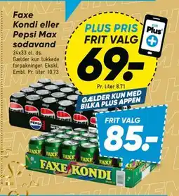 Bilka Faxe Kondi eller Pepsi Max sodavand, DKK 85, App-pris tilbud