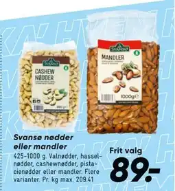Bilka Svansø nødder eller mandler, DKK 89 tilbud