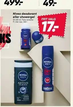 Bilka Nivea deodorant eller showergel, DKK 17 tilbud