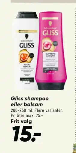 Bilka Gliss shampoo eller balsam, DKK 15 tilbud