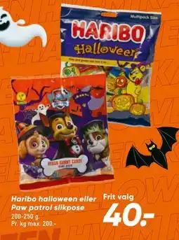 Bilka Haribo halloween eller Paw patrol slikpose, DKK 40 tilbud