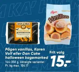 Bilka Pågen vanillas, Karen Volf eller Dan Cake halloween kagemarked, DKK 15 tilbud