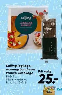 Bilka Salling lagkage, marengsbund eller Princip kiksekage, DKK 25 tilbud