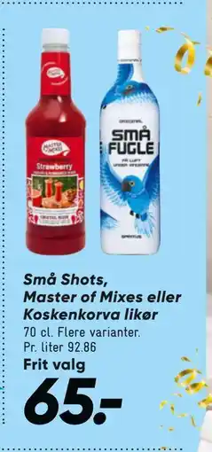 Bilka Små Shots, Master of Mixes eller Koskenkorva likør, DKK 65 tilbud