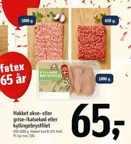 Føtex Hakket okse- eller grise-/kalvekød eller kyllingebrystfilet, DKK 65 tilbud