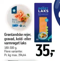 Føtex Grønlandske rejer, gravad, kold- eller varmrøget laks, DKK 35 tilbud