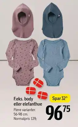 Føtex body eller elefanthue, DKK 96.75 tilbud