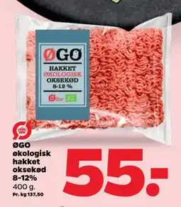 Netto ØGO økologisk hakket oksekød 8-12%, DKK 55 tilbud