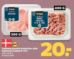 Netto Velsmag danske koteletter eller hakket grisekød 8-12%, DKK 20 tilbud