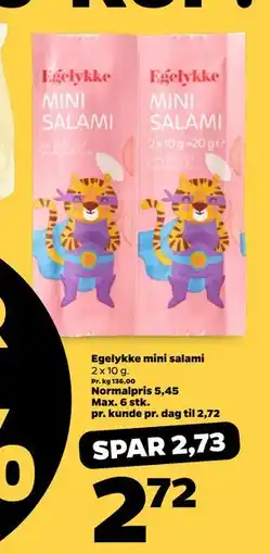 Netto Egelykke mini salami, DKK 2.72 tilbud