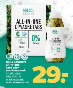 Netto Hello Sensitive all-in-one tabs eller maskinopvask, DKK 29 tilbud