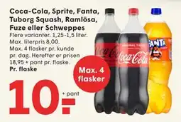 SPAR Coca-Cola, Sprite, Fanta, Tuborg Squash, Ramlösa, Fuze eller Schweppes, DKK 10 tilbud