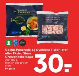 SPAR Gestus Panerede og Ovnklare Fiskefileter eller Ekstra Store Grønlandske Rejer, DKK 30 tilbud