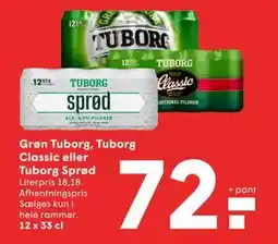 SPAR Grøn Tuborg, Tuborg Classic eller Tuborg Sprød, DKK 72 tilbud