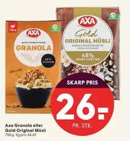 SPAR Axa Granola eller Gold Original Müsli, DKK 26 tilbud