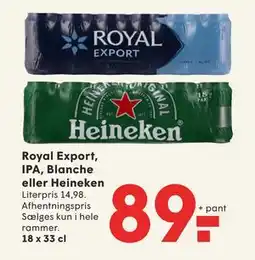 SPAR Royal Export, IPA, Blanche eller Heineken, DKK 89 tilbud