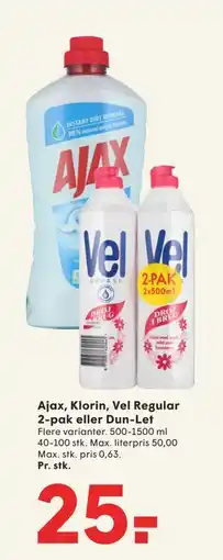 SPAR Ajax, Klorin, Vel Regular 2-pak eller Dun-Let, DKK 25 tilbud