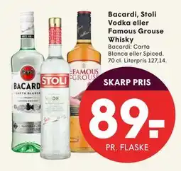 SPAR Bacardi, Stoli Vodka eller Famous Grouse Whisky, DKK 89 tilbud