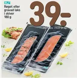REMA 1000 Røget eller gravad laks i skiver 180 g, DKK 39 tilbud