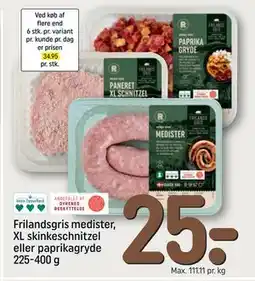 REMA 1000 Frilandsgris medister, XL skinkeschnitzel eller paprikagryde 225-400 g, DKK 25 tilbud
