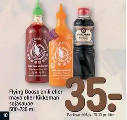 REMA 1000 Flying Goose chili eller mayo eller Kikkoman sojasauce 500-730 ml, DKK 35 tilbud