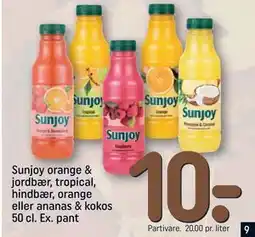 REMA 1000 Sunjoy orange & jordbær, tropical, hindbær, orange eller ananas & kokos 50 cl. Ex. pant, DKK 10 tilbud