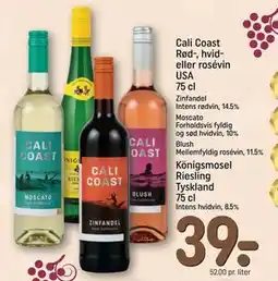REMA 1000 Cali Coast Rød-, hvid- eller rosévin USA 75 cl, DKK 39 tilbud
