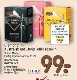 REMA 1000 Diamond Hill Australsk rød-, hvid- eller rosévin, DKK 99 tilbud