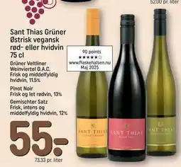 REMA 1000 Sant Thias Grüner Østrisk vegansk rød- eller hvidvin 75 cl, DKK 55 tilbud
