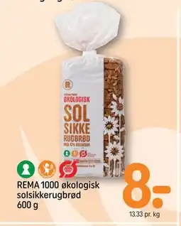 REMA 1000 REMA 1000 økologisk solsikkerugbrød 600 g, DKK 8 tilbud