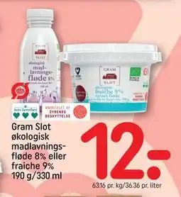 REMA 1000 Gram Slot økologisk madlavningsfløde 8% eller fraiche 9% 190 g/330 ml, DKK 12 tilbud