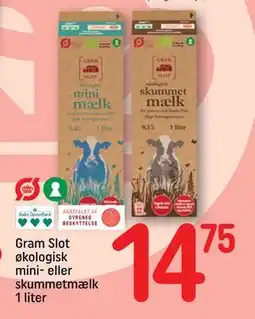 REMA 1000 Gram Slot økologisk mini- eller skummetmælk 1 liter, DKK 14.75 tilbud