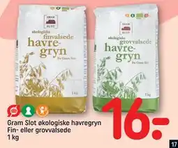 REMA 1000 Gram Slot økologiske havregryn Fin- eller grovvalsede 1 kg, DKK 16 tilbud