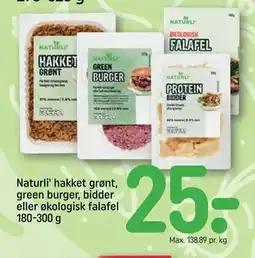 REMA 1000 Naturli' hakket grønt, green burger, bidder eller økologisk falafel 180-300 g, DKK 25 tilbud