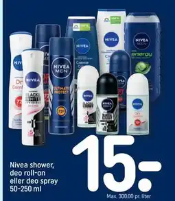 REMA 1000 Nivea shower, deo roll-on eller deo spray 50-250 ml, DKK 15 tilbud