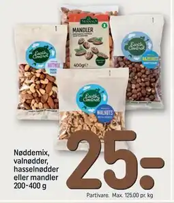 REMA 1000 Nøddemix, valnødder, hasselnødder eller mandler 200-400 g, DKK 25 tilbud