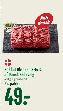Min Købmand Hakket Oksekød 8-14 % af Dansk Kødkvæg, DKK 49 tilbud