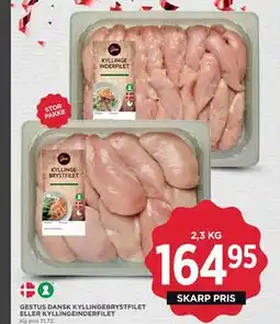 MENY GESTUS DANSK KYLLINGEBRYSTFILET ELLER KYLLINGEINDERFILET, DKK 164.95 tilbud